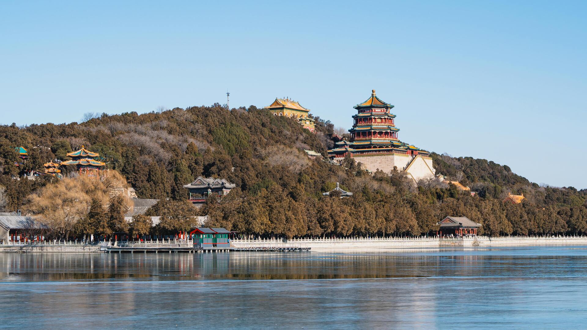 Summer Palace view with traditional Chinese architecture and Kunming Lake